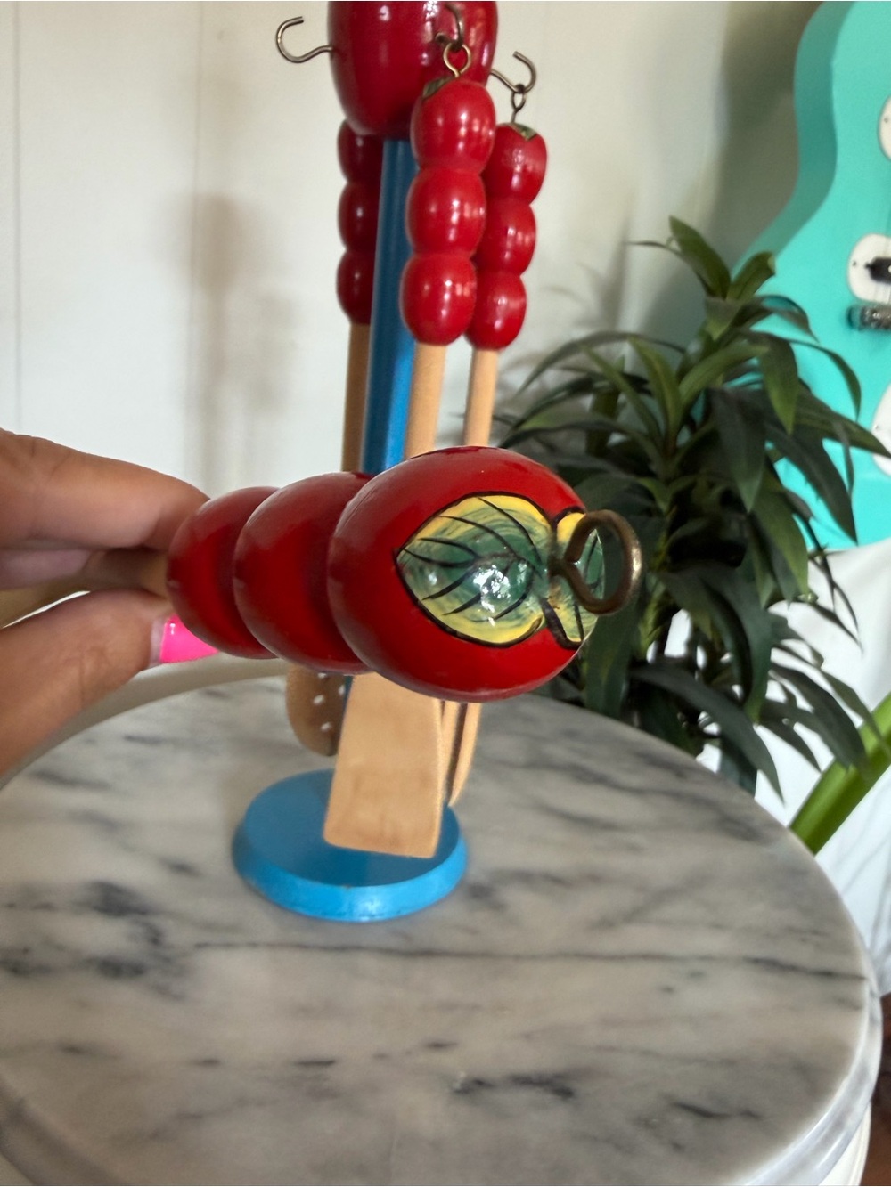 Vintage Wood Apple Kitchen Utensil Set Holder Retro Kitsch Mid Century Decor - Picture 4 of 7